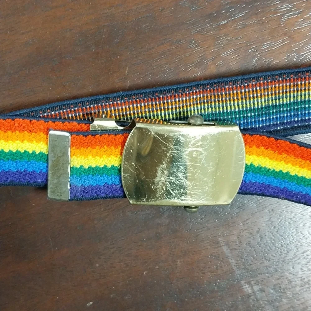 80s Rainbow Stripe Belt with Gold Buckle